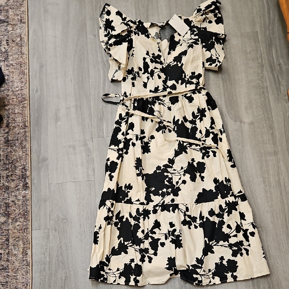 A New Day Black and Cream Floral Midi Dress